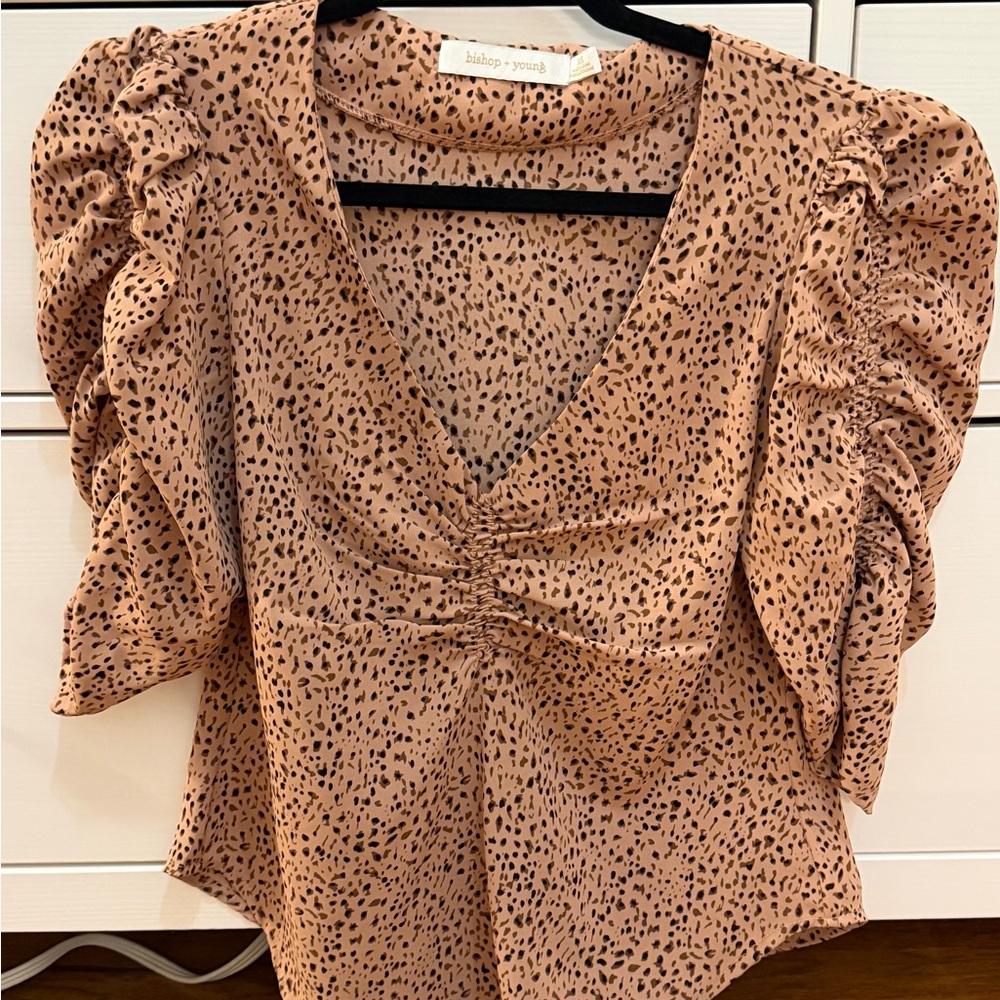 bishop + young Animal Print Ruffle Sleeve Blouse